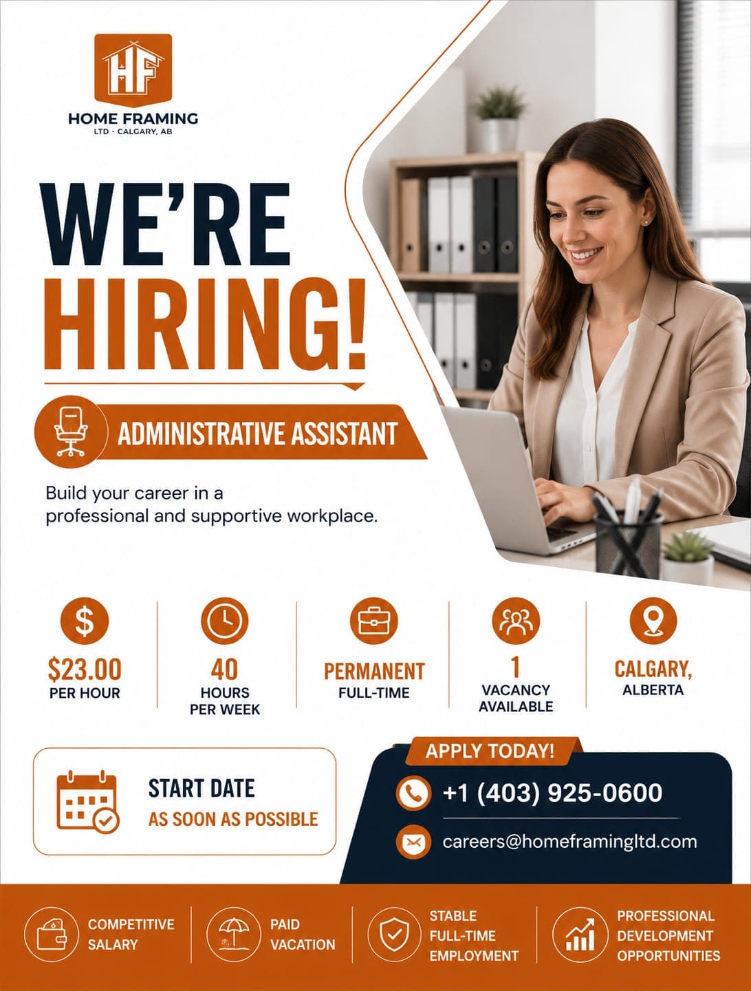 Home Framing LTD hiring Administrative Assistant in Calgary, Alberta